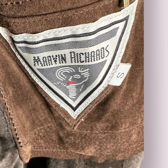 Marvin Richards rich brown leather long overcoat with fur trim size small - Picture 8 of 11